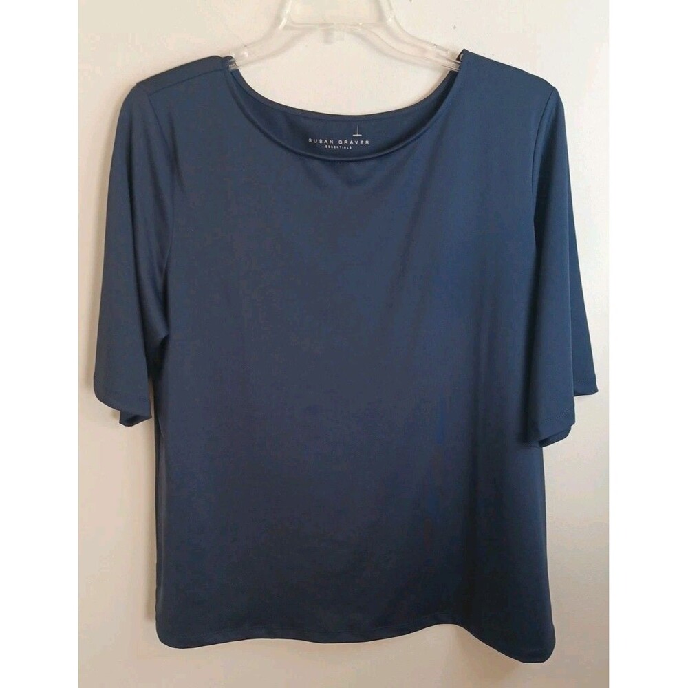 Susan Graver Knit Top Womens XL Navy Blue 3/4 Sleeve Minimalist Career Office